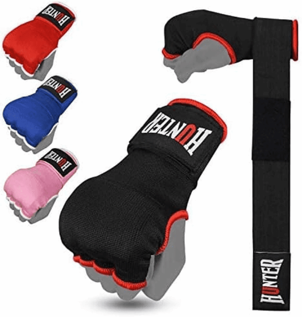 Gel Padded Inner Gloves with Hand Wraps for Boxing, Quick Elastic Training Wraps for Men & Women, Muay Thai MMA Kickboxing Martial Arts Knuckle Wrist Protector (Pair)