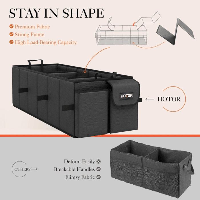 Trunk Organizer, Sturdy Foldable with Cooler for Car & SUV, 3 Compartments, Black, 30.90'12.60'10.63' - Image 4