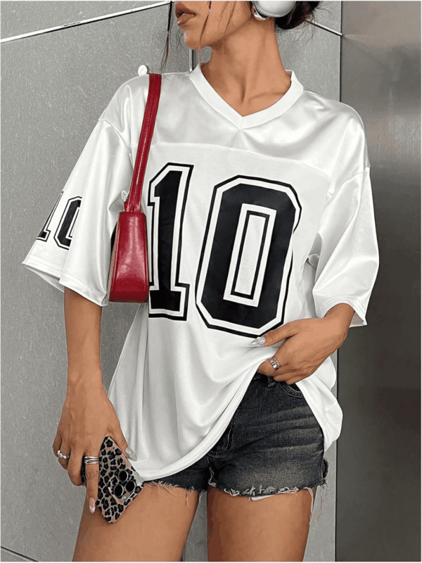 Women'S Oversized Jersey Shirt Graphic Tees V Neck Short Sleeve Vintage T Shirts - Image 3