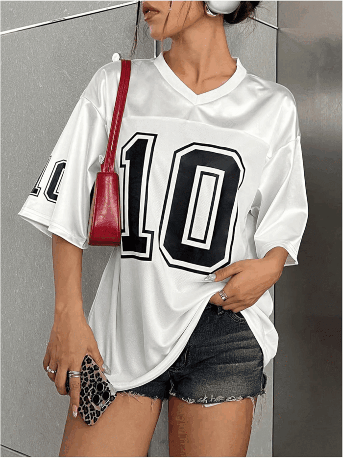Women'S Oversized Jersey Shirt Graphic Tees V Neck Short Sleeve Vintage T Shirts - Image 3