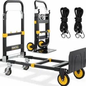 New Upgrated Convertible Hand Truck Dolly 3-In-1, Heavy Duty Hand Dolly Cart 500LB Capacity Foldable with Rubber Brake-Wheels, Anti-Slip Strip and 2 Elastic Ropes