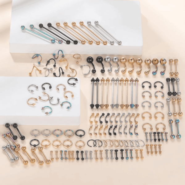 150PCS Piercing Kit Jewelry Stainless Steel Lip Nose Tongue Tragus Cartilage Daith Eeybrow Belly Button Rings Body Piercing Tools 14G 16G 20G - Image 4