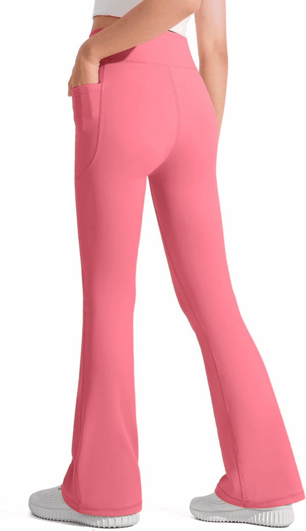 Girls Flare Leggings Kids Bell Bottom Cross High Waisted Dance Yoga Flared Pants - Image 4
