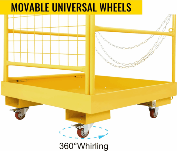 Forklift Safety Cage Aerial Rails 36"X36" Inch Heavy Duty Steel Forklift Safety Work Platform with 4 Universal Wheels Fold down Lift Basket 1150 Lbs Capacity - Image 5