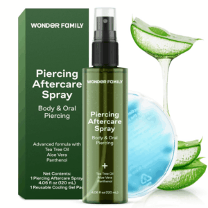 Piercing Aftercare Spray - Sterile Saline Solution for Piercings with Panthenol & Tea Tree Oil for Piercing Bumps - Lip, Body, Nose Rings, & Ear Piercing Cleaner - Keloid Bump Removal for Piercings