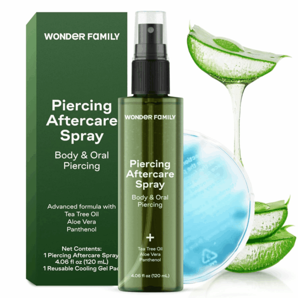 Piercing Aftercare Spray - Sterile Saline Solution for Piercings with Panthenol & Tea Tree Oil for Piercing Bumps - Lip, Body, Nose Rings, & Ear Piercing Cleaner - Keloid Bump Removal for Piercings