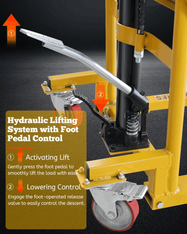 Foldable Hydraulic Material Lift, Pallet Jack Table Cart, 440Lbs Capacity, 35" Lift, Swivel Wheels - Image 3