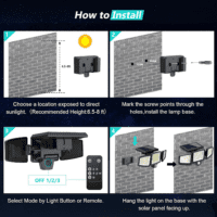 Solar Outdoor Lights 2500LM 210 LED Security Lights with Remote Control,3 Heads Motion Sensor Lights, IP65 Waterproof,270° Wide Angle Flood Wall Lights with 3 Modes(2 Packs) - Image 6