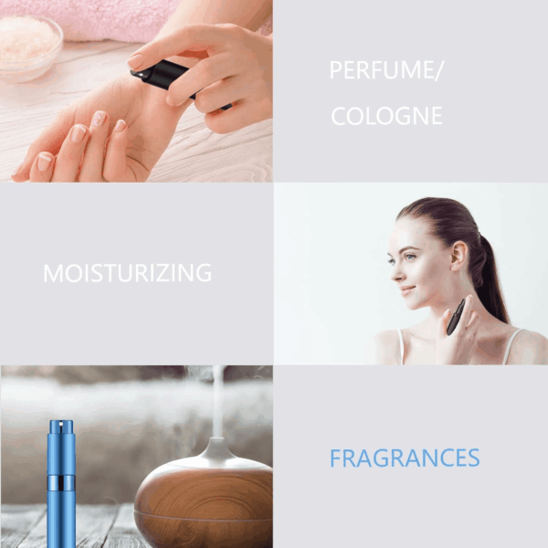 8Ml Portable Mini Perfume Atomizer(4 Pcs)，Refillable Empty Small Spray Bottle for Travel, Twist Tpye Pocket Cologne Sprayer (Matte Black, Pink, Blue, Silver) - Image 4