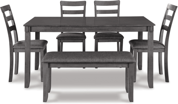 Bridson Modern 6 Piece Dining Set, Includes Dining Table, 4 Chairs & Bench, Gray - Image 2