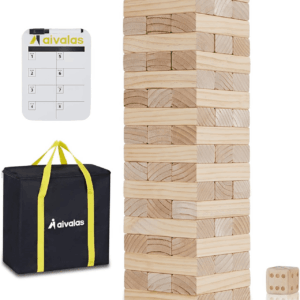 Giant Timber Blocks Games, 56 Blocks Large Tower Outdoor Games - Includes Carry Bag and Scoreboard, Wood Stacking Yard Games Grows from 2FT to over 4.2FT for Kids Adults Family