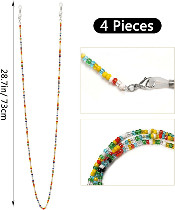 4Pcs Beaded Eyeglass Chains for Women & Girls, Sunglass Holder Strap around Neck, Acrylic Glasses Hanger Keeper - Image 3