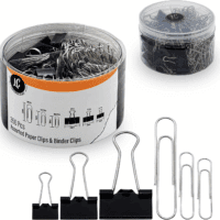 350 Pack Paper Clips and Binder Clips Set by  - Binders & Paperclips Assorted Sizes in Container with Compartments, Silver Paper Clips & Black Binder Clips for Home, School, Office Supplies