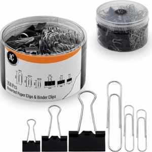 350 Pack Paper Clips and Binder Clips Set by  - Binders & Paperclips Assorted Sizes in Container with Compartments, Silver Paper Clips & Black Binder Clips for Home, School, Office Supplies