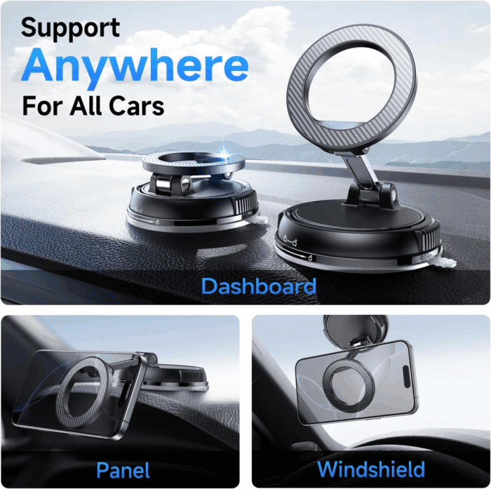 Car Phone Holder for Magsafe [78+LBS Strongest Suction & 2400Gf Strongest Magnetic] 360° Adjustable Car Phone Mount, Phone Holders for Your Car for Iphone 16 Pro Max 15 14 13 12 plus (Carbon Fiber) - Image 2