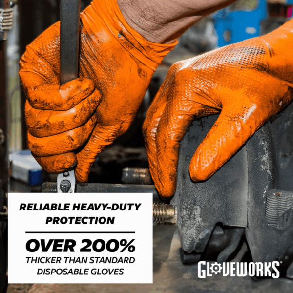 HD Orange Nitrile Gloves, 8 Mil, Disposable, Raised Diamond Texture, Mechanic Gloves - Image 2