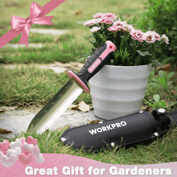 Hori Hori Garden Knife, 7" Stainless Steel Blade with Cutting Edge, Garden Tools with Oxford Sheath, Ergonomic TRP Handle with Hanging Hole for Weeding, Planting, Digging, Pink - Image 6