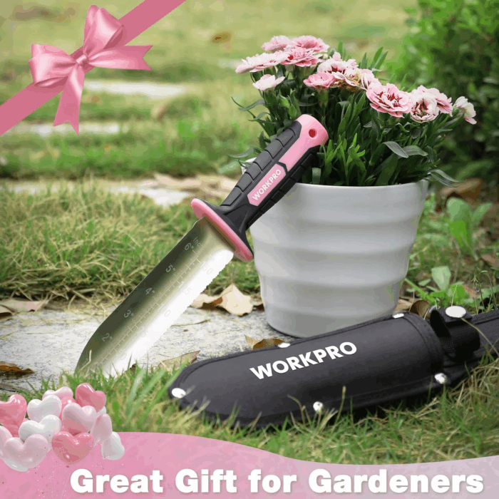 Hori Hori Garden Knife, 7" Stainless Steel Blade with Cutting Edge, Garden Tools with Oxford Sheath, Ergonomic TRP Handle with Hanging Hole for Weeding, Planting, Digging, Pink - Image 6