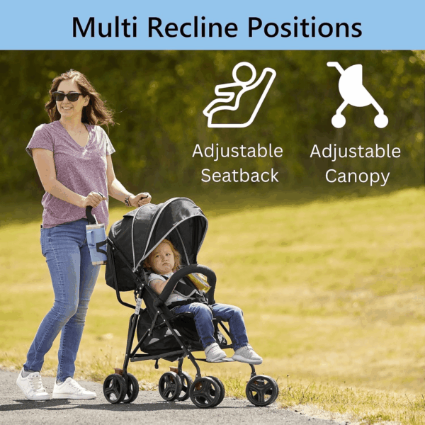 Vista Moonwalk Baby Stroller in Black, Lightweight Infant Stroller with Compact Fold, Multi-Position Recline Umbrella Stroller with Canopy, Extra Large Storage and Cup Holder - Image 3