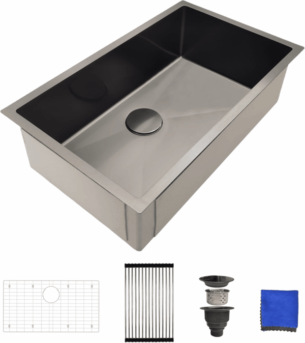 30 Inch Black Undermount Kitchen Sink -  Single Bowl Kitchen Sinks, 16 Gauge Stainless Steel Kitchen Sink Black with 4 Accessories, 30"X18"X9", Modern Design