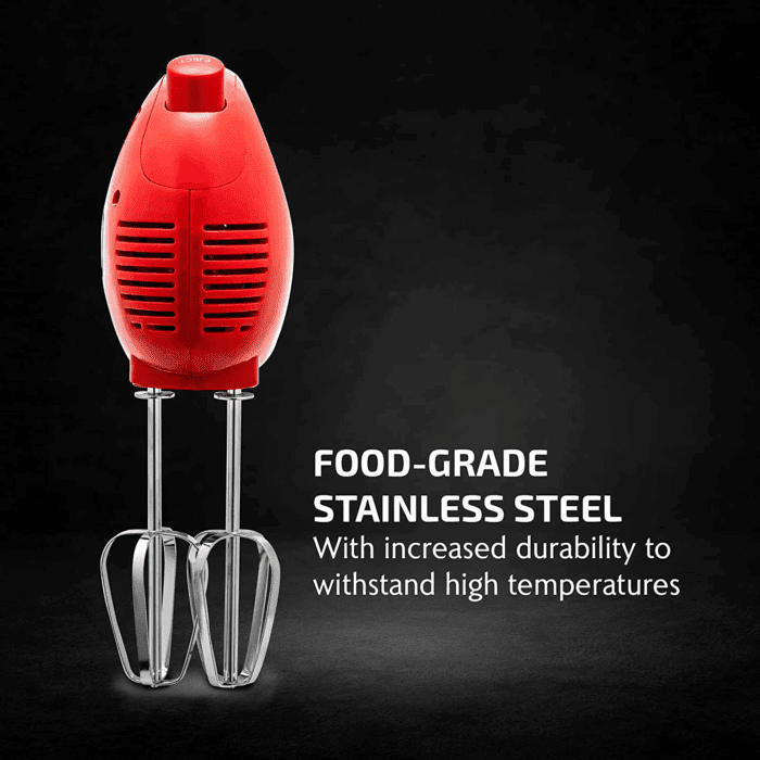 Portable 5 Speed Mixing Electric Hand Mixer with Stainless Steel Whisk Beater Attachments & Snap Storage Case, Compact Lightweight 150 Watt Powerful Blender for Baking & Cooking, Red HM151R - Image 2
