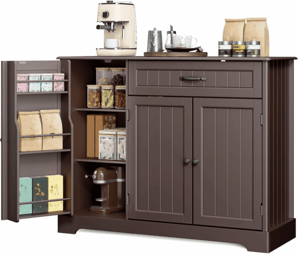Kitchen Sideboard Buffet Cabinet with Storage Small Coffee Bar Cabinet with Drawer, Kitchen Pantry Storage Cabinet with Door and Shelves for Bathroom and Living Room, Dark Brown - Image 8