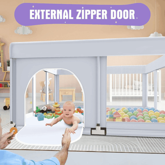 Baby Playpen 74X50 in Playpen for Babies and Toddlers, Large Play Yards for Indoor & Outdoor with Zipper Gates, Breathable Mesh with Mat - Image 4
