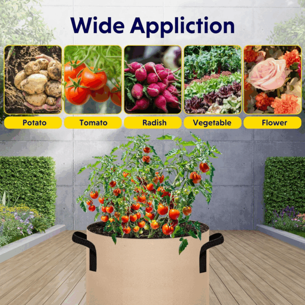 5-Pack 20 Gallon Plant Grow Bags Thickened Nonwoven Aeration Fabric Pots Heavy Duty Durable Container, Strap Handles for Garden, Tan New - Image 6