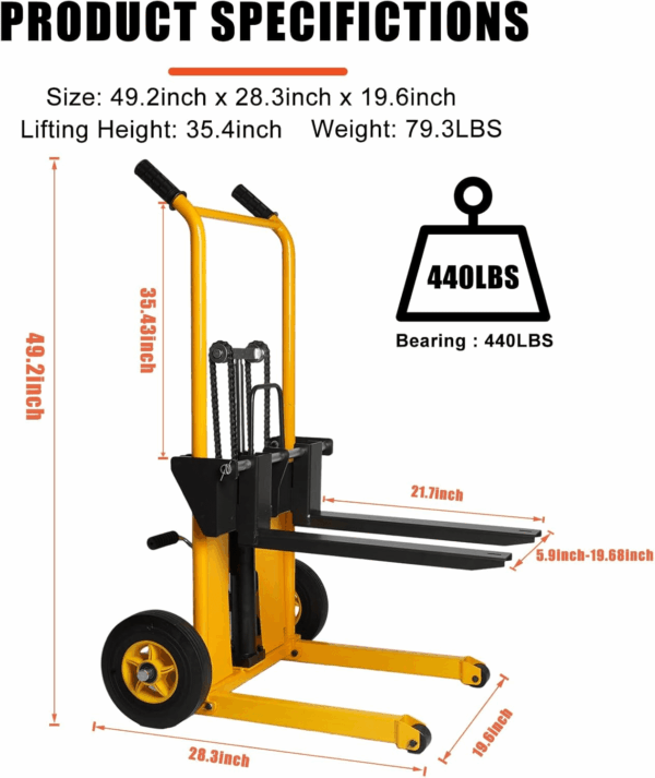 Foldable Hydraulic Material Lift Truck Carrier Manual Lift Stacker Forklift Pallet Stakcer 450 Lbs Capacity 36" Lift Height with Adjustable Forks and Fixed Legs,Pallet Truck Dolly. - Image 3