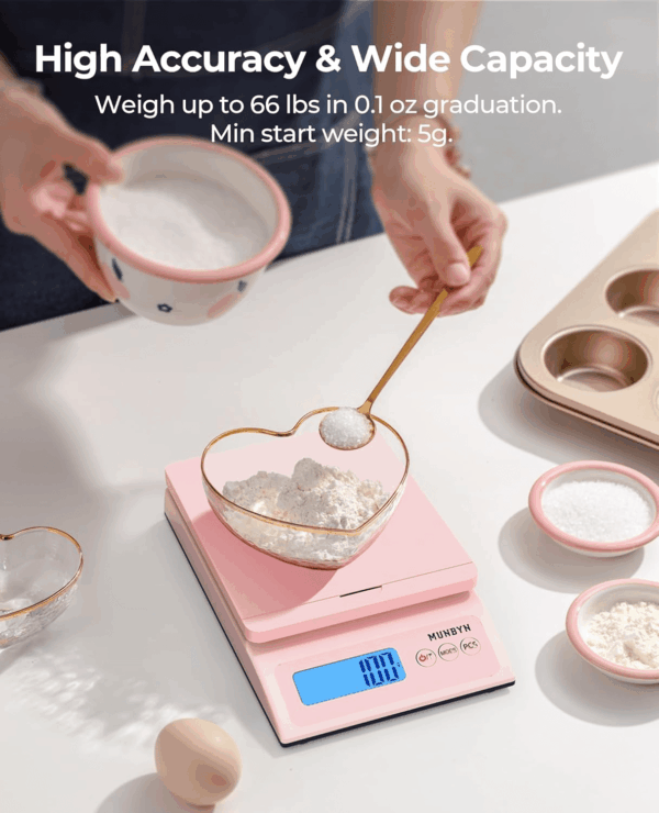 Shipping Scale, Accurate 66Lb/0.1Oz Postal Scale with Sweet Pink Style, Hold/Tear/Pcs Function, Auto-Off, Battery & AC Adapter, Back-Lit LCD Display, Digital Scale for Packages and Food Pink - Image 2