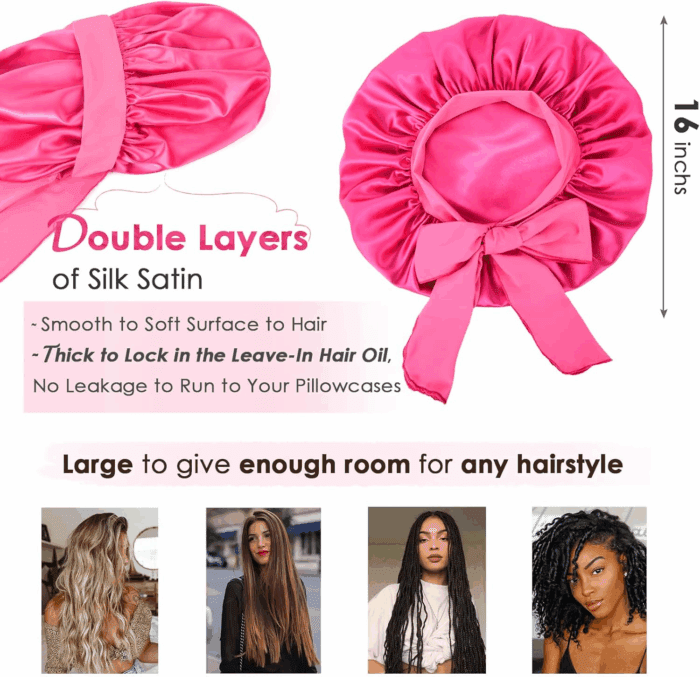 Silk Bonnet for Sleeping Women Satin Bonnet Double Layer Satin Lined Hair Bonnet with Tie Band Curly Hair - Image 2