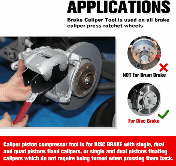 Brake Caliper Compression Tool,Caliper Piston Compressor Tool 4 in 1 Universal Disc Brake Pad Spreader,360° Swing Ratchets,Automotive Tools with 4 Break Caliper Hangers,Red - Image 7