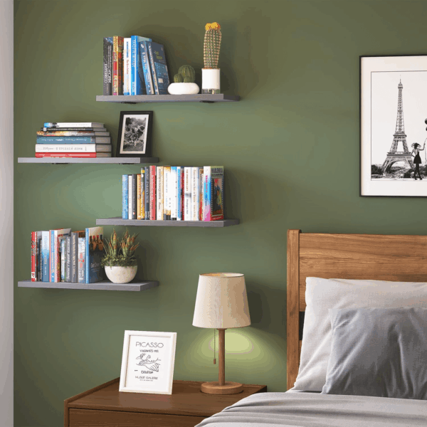Grey Floating Shelves for Wall, 4 Sets Wood Shelves Farmhouse Wall Shelf Wall Mounted Floating Shelves for Bedroom Decor, Bathroom Storage, Book Shelf for Wall - Grey - Image 6