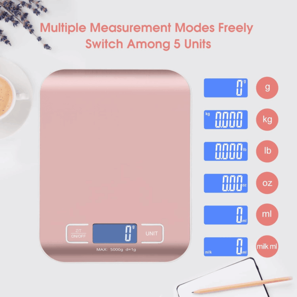 Digital Shipping Scale, Kitchen Scale, Stainless Steel Accurate 5Kg/1G Portable Small Postal Scale for Packages, Small Business, Food,Handmade, Liquids, Jewelry, and Boutique (Pink) - Image 6
