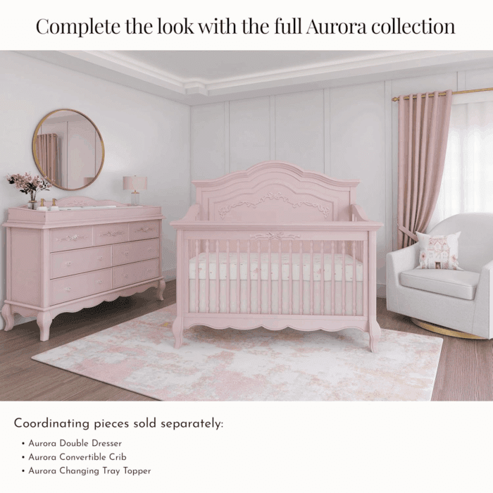 Aurora 5-In-1 Convertible Crib in Dusty Rose, Greenguard Gold Certified, Features 3 Mattress Height Settings, Sturdy and Spacious Baby Crib, Wooden Furniture - Image 7
