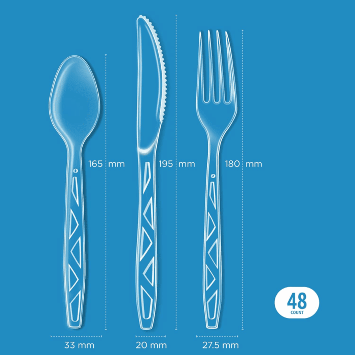 Disposable Clear Plastic Cutlery, Premium Quality, 48 Count, Combo Pack: 16 Forks, 16 Spoons and 16 Knives - Image 3