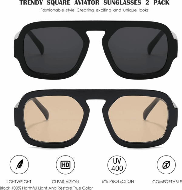 Trendy Square Aviator Sunglasses for Women Flat Top Designer Stylish Frame Sun Glasses Vintage Shades - Image 2