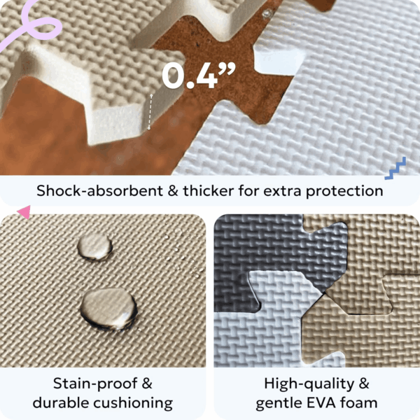 Foam Floor Tiles for Kids - Non-Toxic Comfortable Baby Play Mat and Interlocking Foam Tiles, Fits with 50X50 Playpen Mat for Crawling & Development, Soft Play Mat for Babies 6-12 Months - Image 4