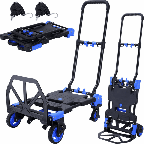 2-In-1 Hand Truck Dolly Foldable,330Lb Capacity Hand Dolly,Folding Hand Cart with Retractable Handle,Hand Truck Foldable with 4 Wheels,Portable Handtruck