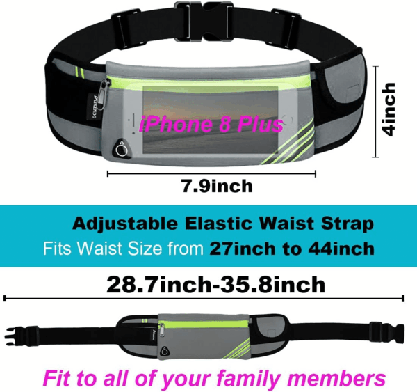 Running Belt Waist Pack Bag Fanny Pack for Phone Men Women,Thin Runners Pouch Belt for Hiking Walking Sports Cycling Traveling Money Belt,Phone Carrier Waistband for Wallet Gray - Image 2