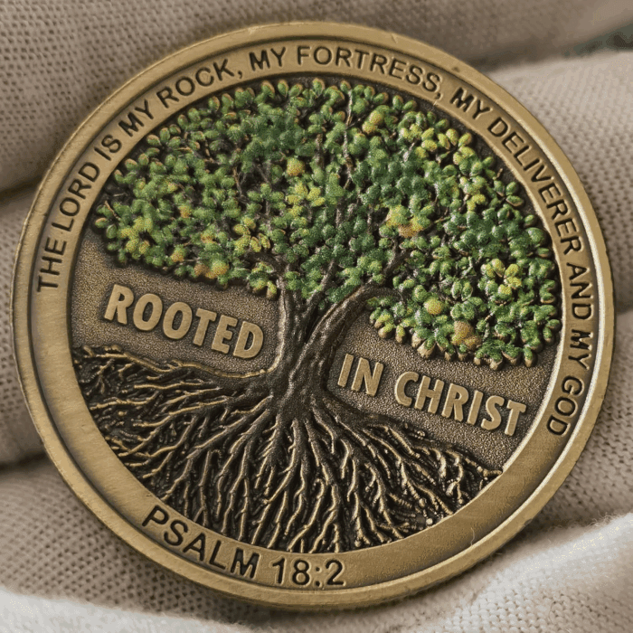 Rooted in Christ the Lord Is My Rock, My Fortress, My Deliverer Faith-Based Christian Challenge Coin Bible Verse Gift (Pack of 10) - Image 7
