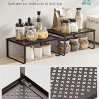 Spice Racks, Cabinet Shelf Organizers, Shelf Organizers, Countertop Organizers, Shelf Risers, Stackable, Expandable, Set of 2 Metal Kitchen Counter Shelves, Brown UKCS01BR - Image 5