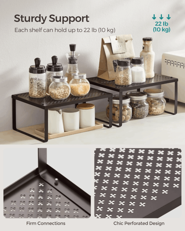 Spice Racks, Cabinet Shelf Organizers, Shelf Organizers, Countertop Organizers, Shelf Risers, Stackable, Expandable, Set of 2 Metal Kitchen Counter Shelves, Brown UKCS01BR - Image 5