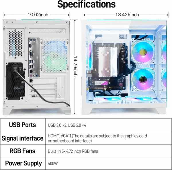 Desktop PC Computer AMD Ryzen 5 5600GT 6 Core 3.6Ghz, 16G DDR4 RAM, 512G NVME SSD, Tower Computer for Home and Office (White) - Image 3