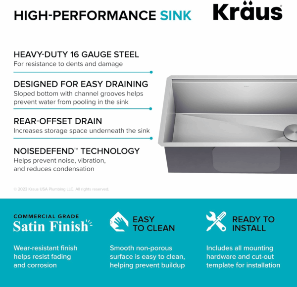 Kore Workstation 32-Inch Undermount 16 Gauge Stainless Steel Kitchen Sink, Single Bowl Kitchen Sink with Accessories, KWU110-32 - Image 6