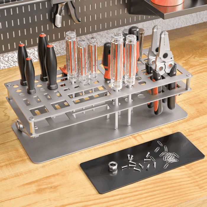Screwdriver Organizer Holder Screw-Driver Storage Rack for Desktop, Angle and Height Adjustable, Carbon Steel Tool Holding Shelf for Rc Repair, Plier (Silver) - Image 9