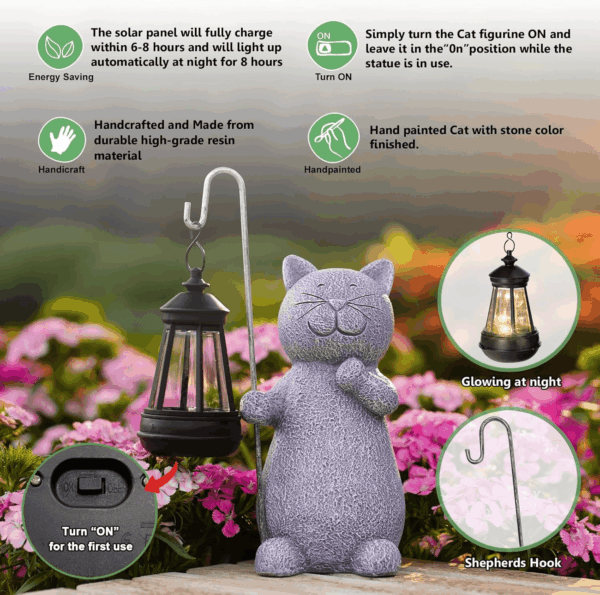 Garden Decor Solar Statues: Mothers Day Birthday Gifts for Mom Grandma Women Sister Wife Lady Lover - Front Patio Balcony Yard Art Lawn Ornaments Porch Outdoor outside Decorations (Cat) - Image 4