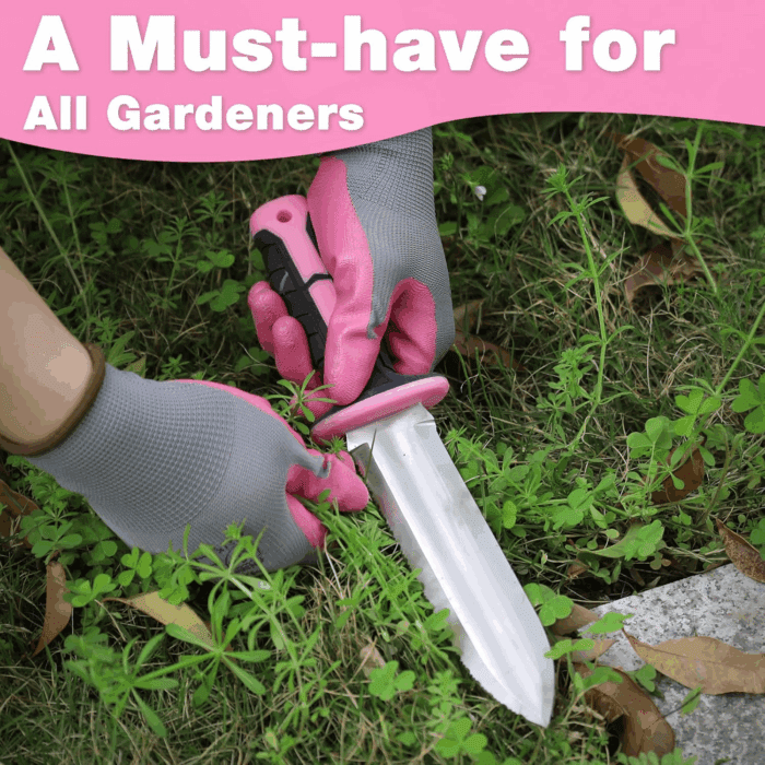 Hori Hori Garden Knife, 7" Stainless Steel Blade with Cutting Edge, Garden Tools with Oxford Sheath, Ergonomic TRP Handle with Hanging Hole for Weeding, Planting, Digging, Pink - Image 7