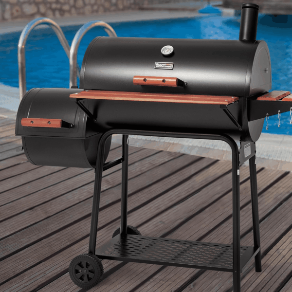 CC1830W 30-Inch Charcoal Grill with Offset Smoker and Wood-Painted Side Table, Outdoor Smoker Grill with 811 Sq. In. Cooking Area for Outdoor Barbecue Event, Black - Image 2