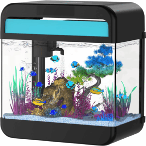 Fish Tank Aquarium 2.2 Gallon with Adjustable 3 Color Lighting 3 in 1 Pump with Filteration, Oxygenation, Water Circulation Triple Function, HD Heat Bending Glass, Leak-Proof Thickened Base